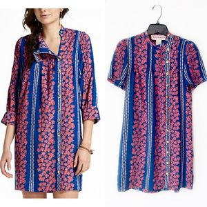 Madchen Anthropologie Short Sleeve Snap Front Floral Shift Dress Blue & Pink